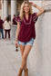Burgundy and White Ruffle Sleeve Scallop Trim Top