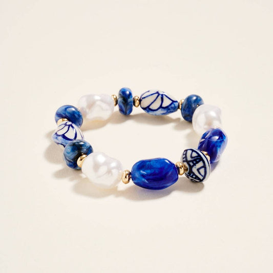 7.25 In Mixed Resin Ceramic Bead Stretch Bracelet