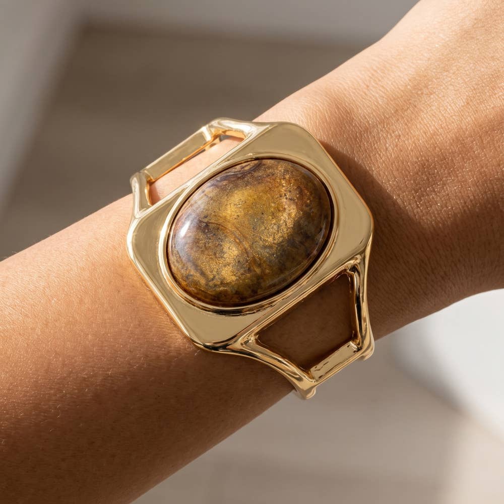 Squared Frame Cabochon Cuff Bracelet