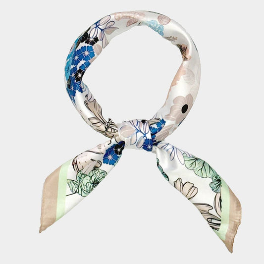 Earthy Floral Garden Printed Square Silky Satin Scarf