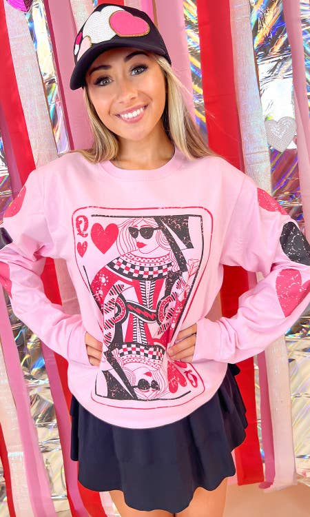 Queen of Hearts Valentine Graphic Long Sleeve T-Shirt