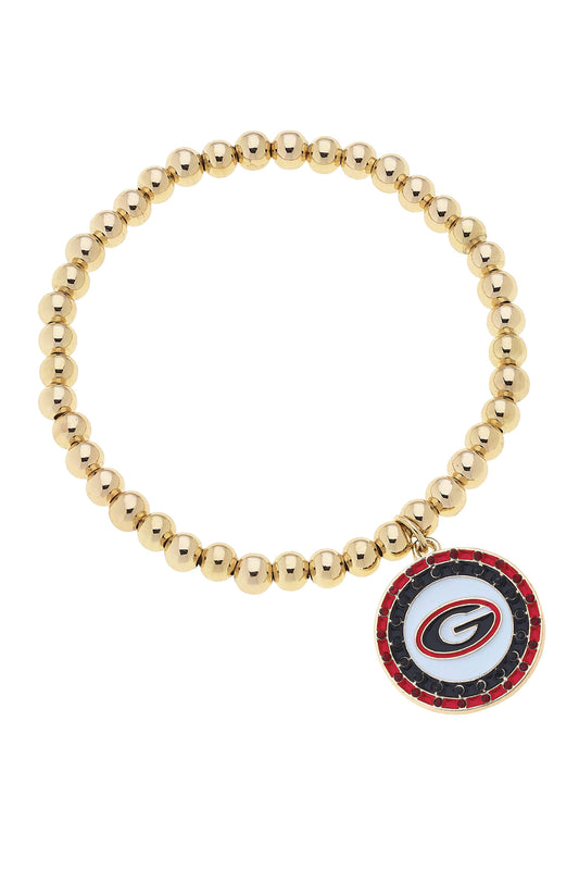 Canvas Style - Georgia Bulldogs Pave Disc Ball Bead Stretch Bracelet