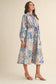 FLORAL PATCHWORK PRINT DRAWSTRING WAIST MIDI DRESS