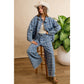 FRAYED DETAIL PLAID WIDE LEG JEANS WITH DUAL POCKETS