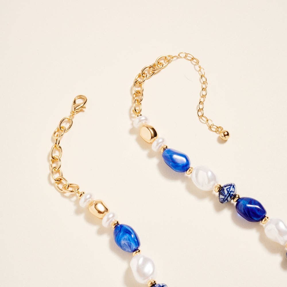 18 Inch Chunky Marbled Ceramic Bead Pearl Necklace