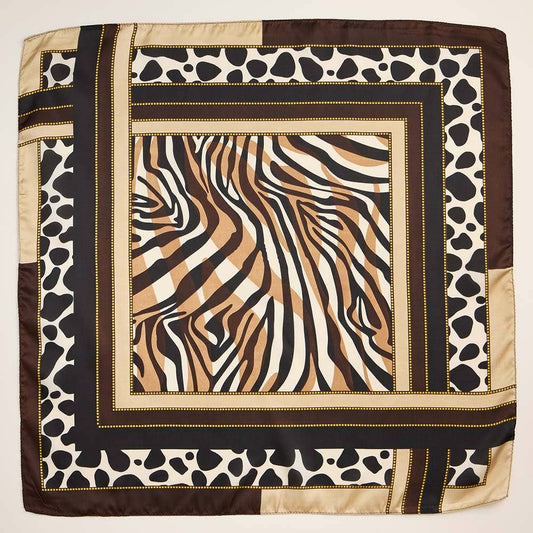 Leopard Zebra Pattern Printed Square Silky Satin Scarf