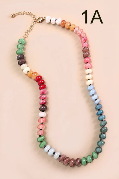 JOSSLYN by wall to wall - NATURAL AGATE GLASS SEMI PRECIOUS BEAD NECKLACE | 80N896