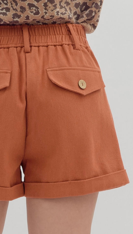 High Waist Pleated Shorts (Rust)