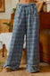 FRAYED DETAIL PLAID WIDE LEG JEANS WITH DUAL POCKETS