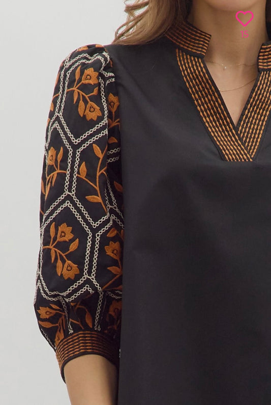 Embroidered V-Neck