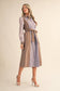 MIXED STRIPE BELTED BUTTON DOWN MIDI DRESS
