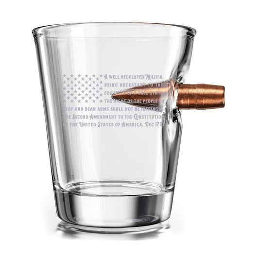 Old Southern Brass - 308 Real Bullet Shot Glass - 2nd Amendment American Flag