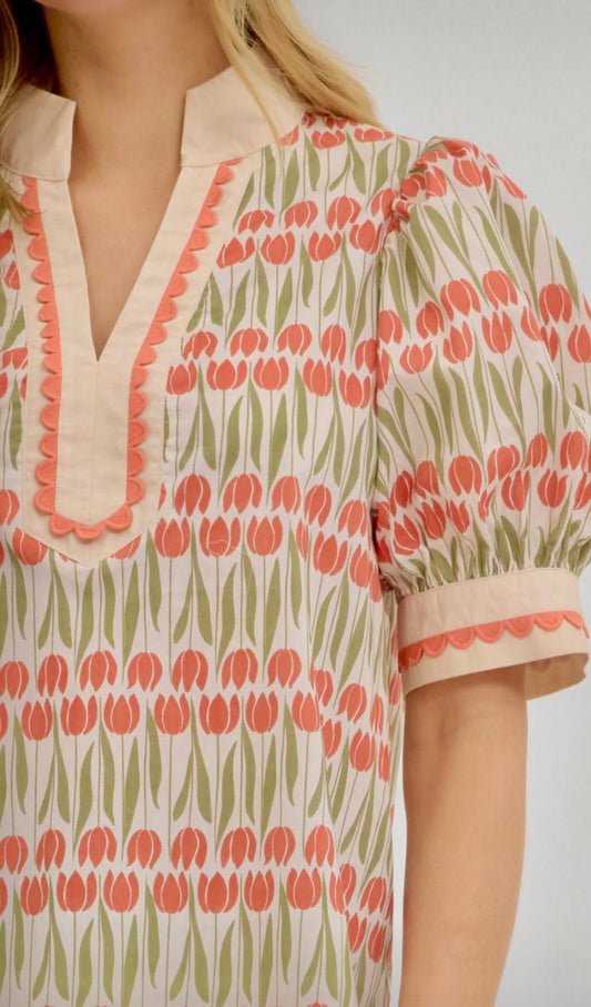 Floral pattern puff sleeve top