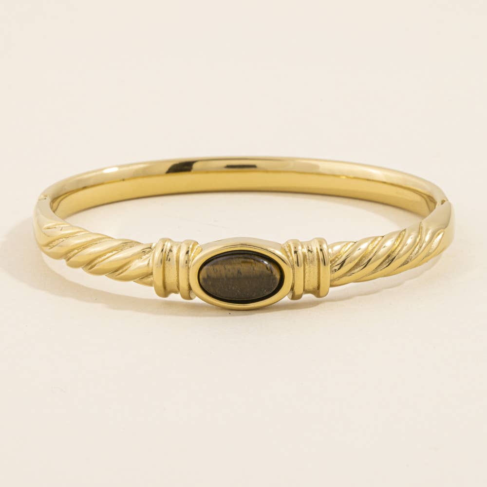 Tiger Eye Rope Twist Hinged Bangle Bracelet