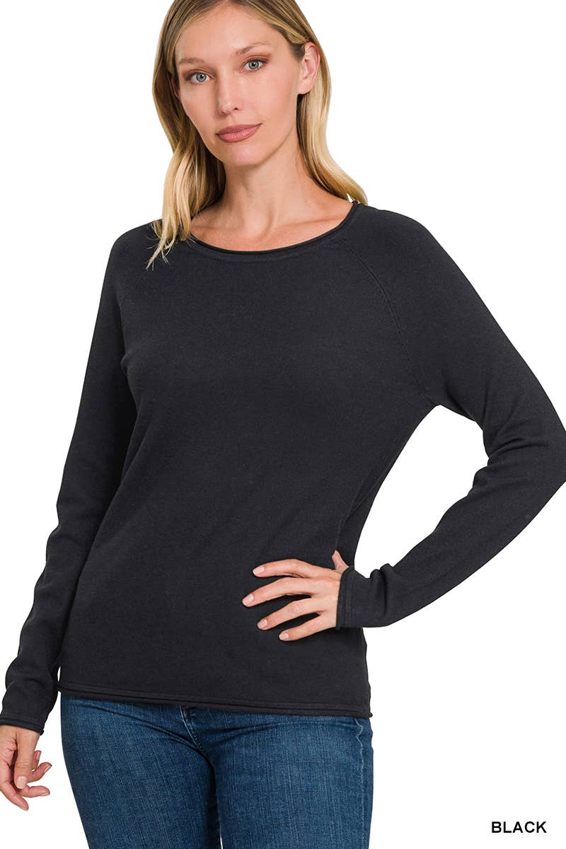Black Sweater w/ Rolled hem detail