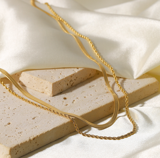 18K Gold Plated Stainless Steel 2 Chain Necklace