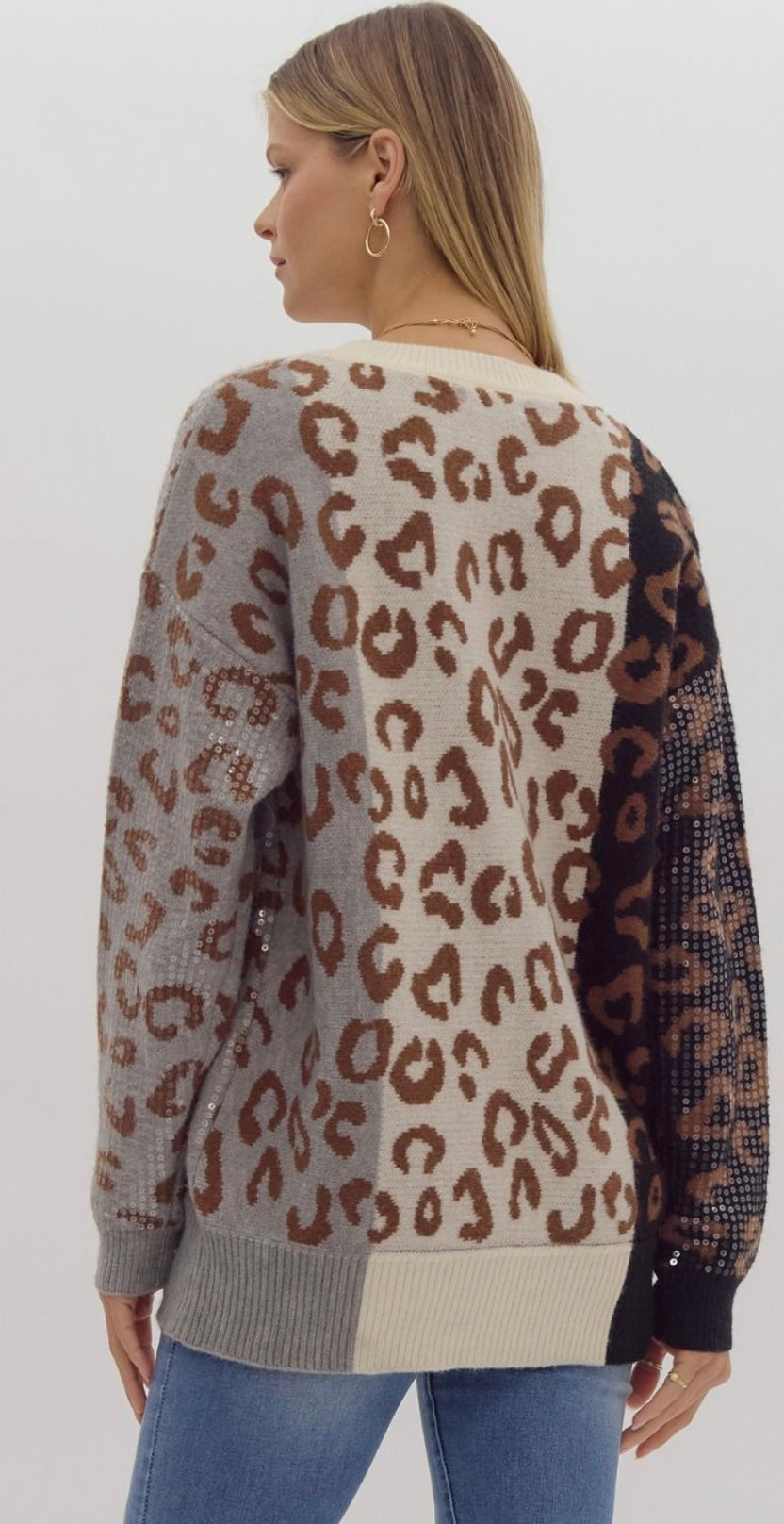 Leopard print sweater with clear sequins