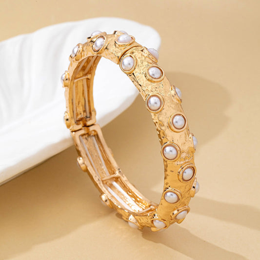 Vintage Style Gold and Pearl Embellished Bangle