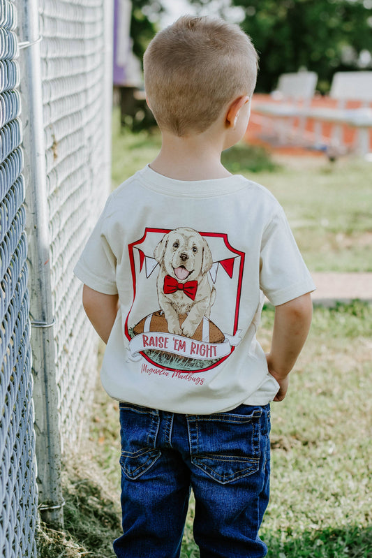 Magnolia Mudbugs - Football Pup Kid’s T-shirt, Red