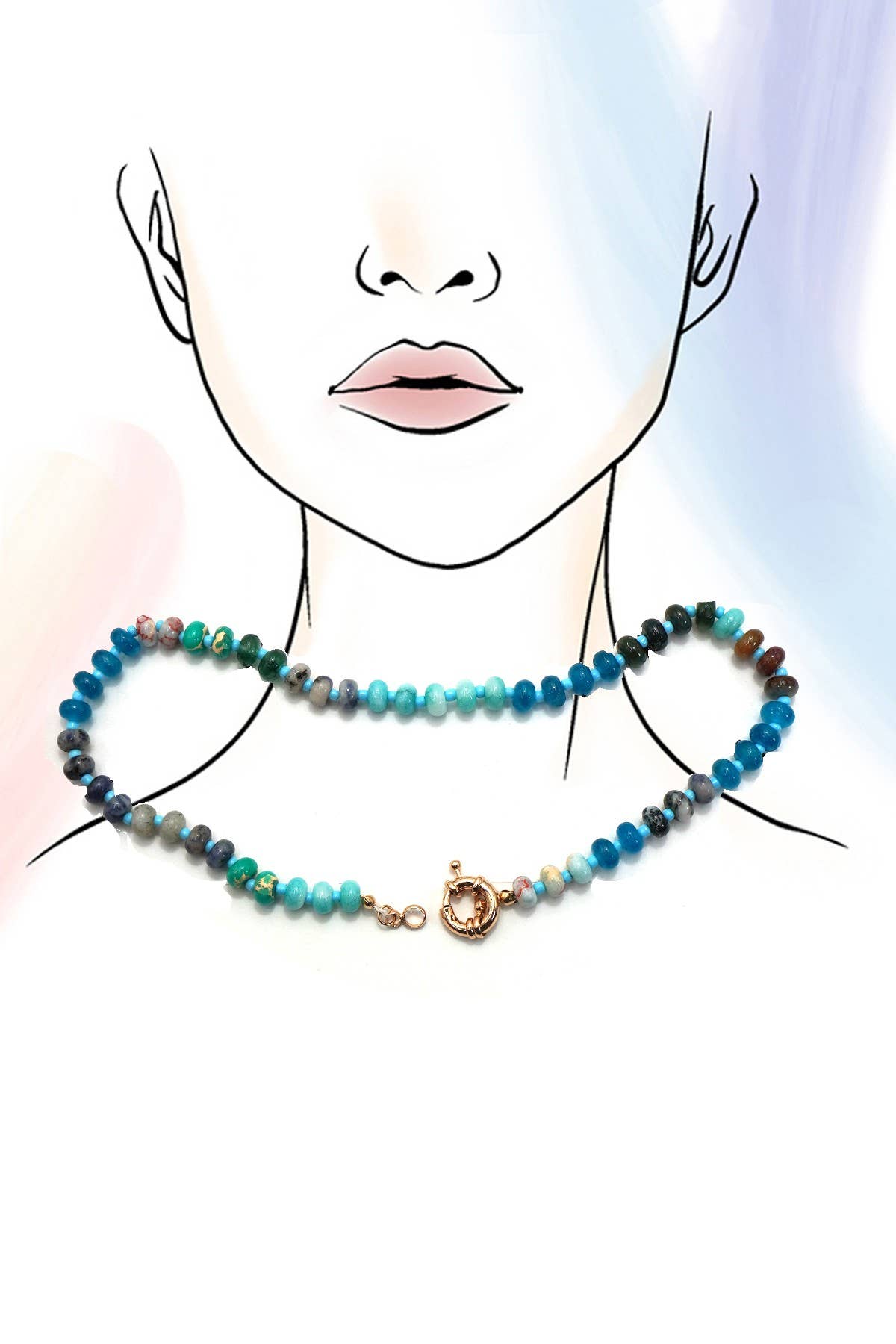 JOSSLYN by wall to wall - NATURAL STONE CHARM  SPRING CLASP BEADED NECKLACE | 40NK9467