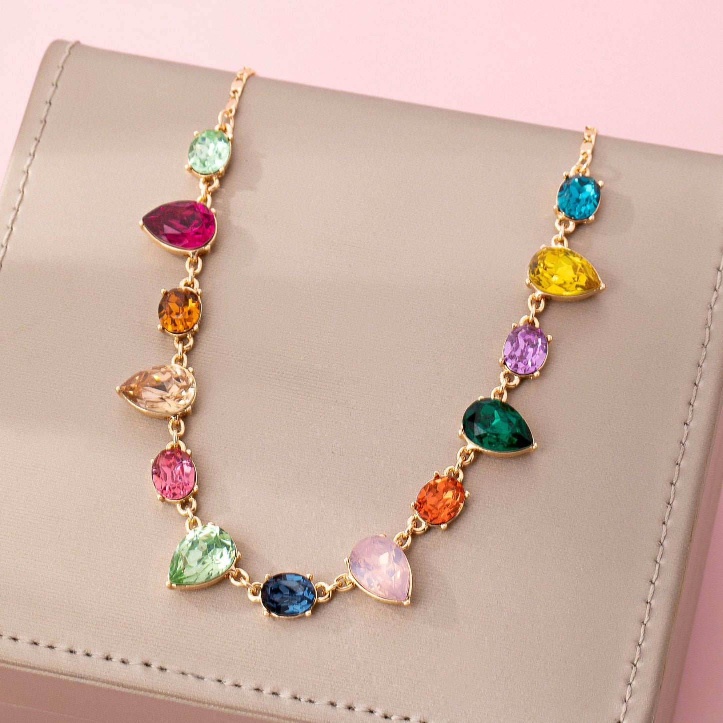 Rainbow Pear Gemstone Dangle Necklace