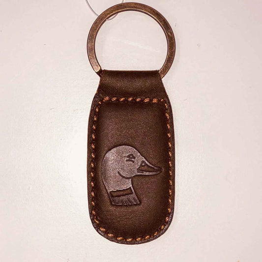 Duck Leather Embossed Keychain Dark Brown 1.35x2.55
