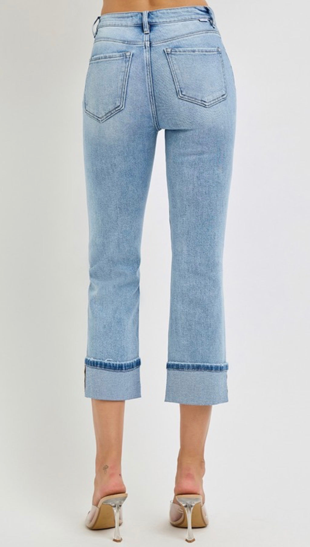 Risen Jeans- High Rise Ankle Straight Cuffed Jeans