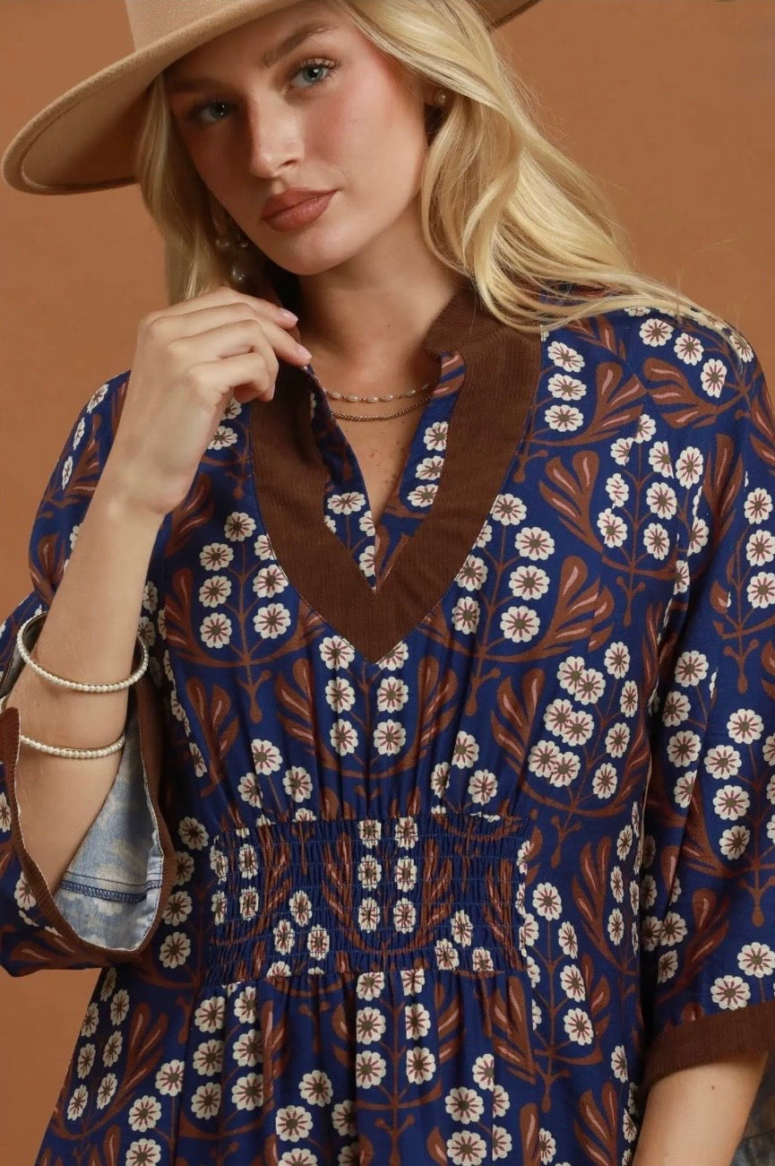 Pax Dress with corduroy trim