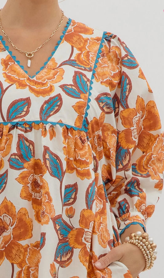 Amber colored floral dress
