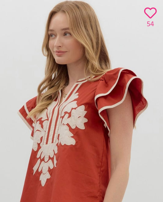 Cinnamon flutter sleeve top