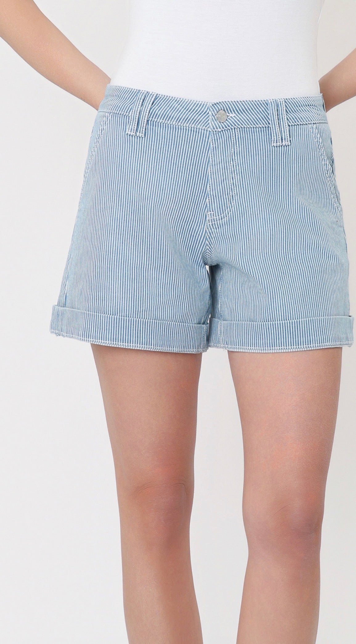Lovervet by Vervet-High Rise Cuffed Striped A Line Shorts