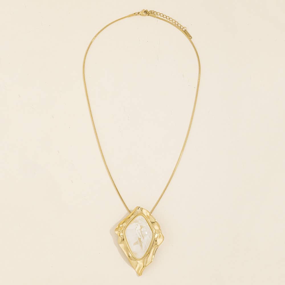 Molten Frame Marbled Stone Pendant Necklace