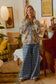 FRAYED DETAIL PLAID WIDE LEG JEANS WITH DUAL POCKETS