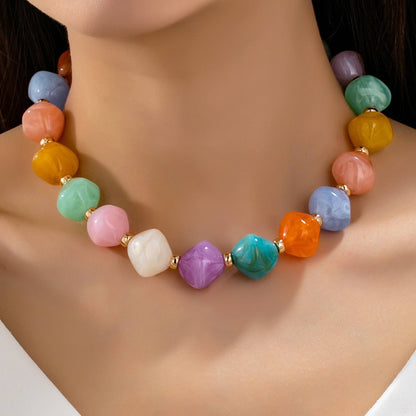 JOSSLYN by wall to wall - Multicolor Oversized Faceted Pastel Bead Necklace | 80N92990