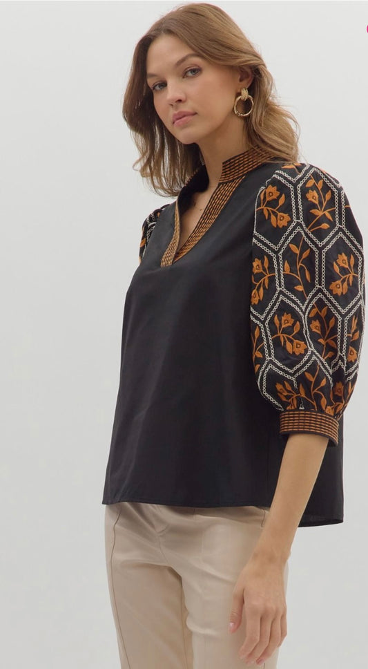 Embroidered V-Neck