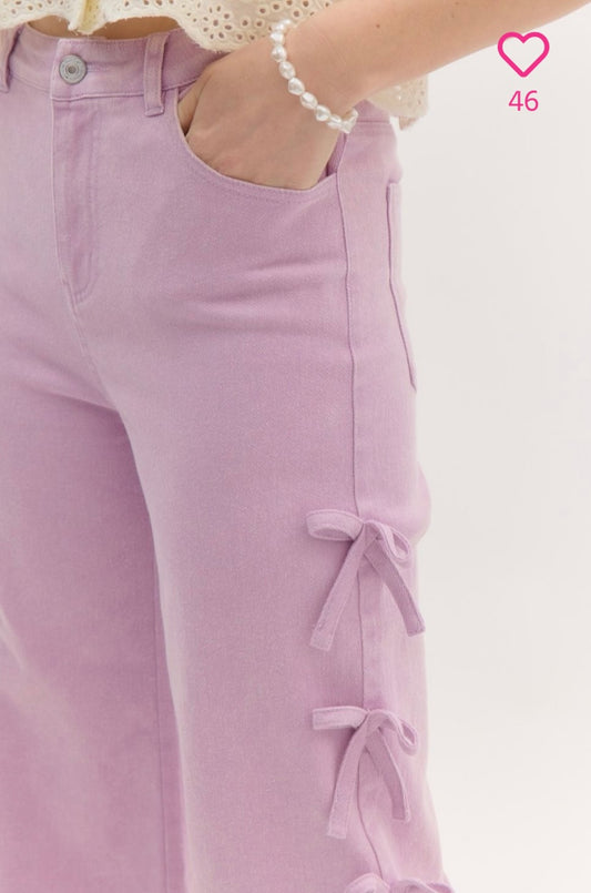 Lavender cropped jeans with mini bows