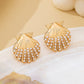 JOSSLYN by wall to wall - Scalloped Shell Pearl Stud Earrings | 80E62126