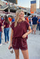 Maroon Scuba Contrast Stitch Game day Lounge Set
