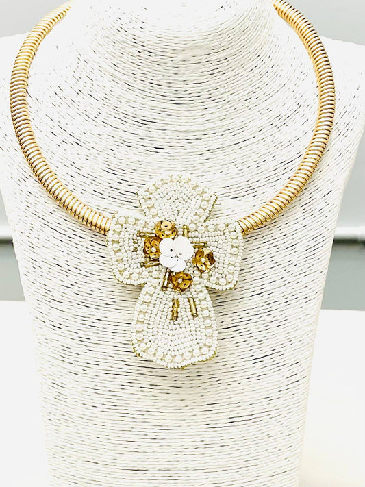 TWO FORTY TWO - HOLIDAY - The Cross Necklace (white/gold)