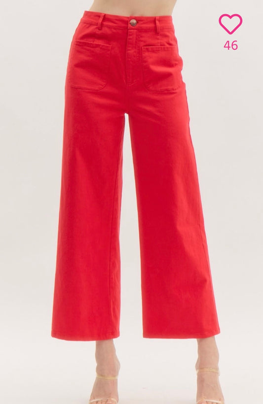 Red Wide Leg Cropped Pants