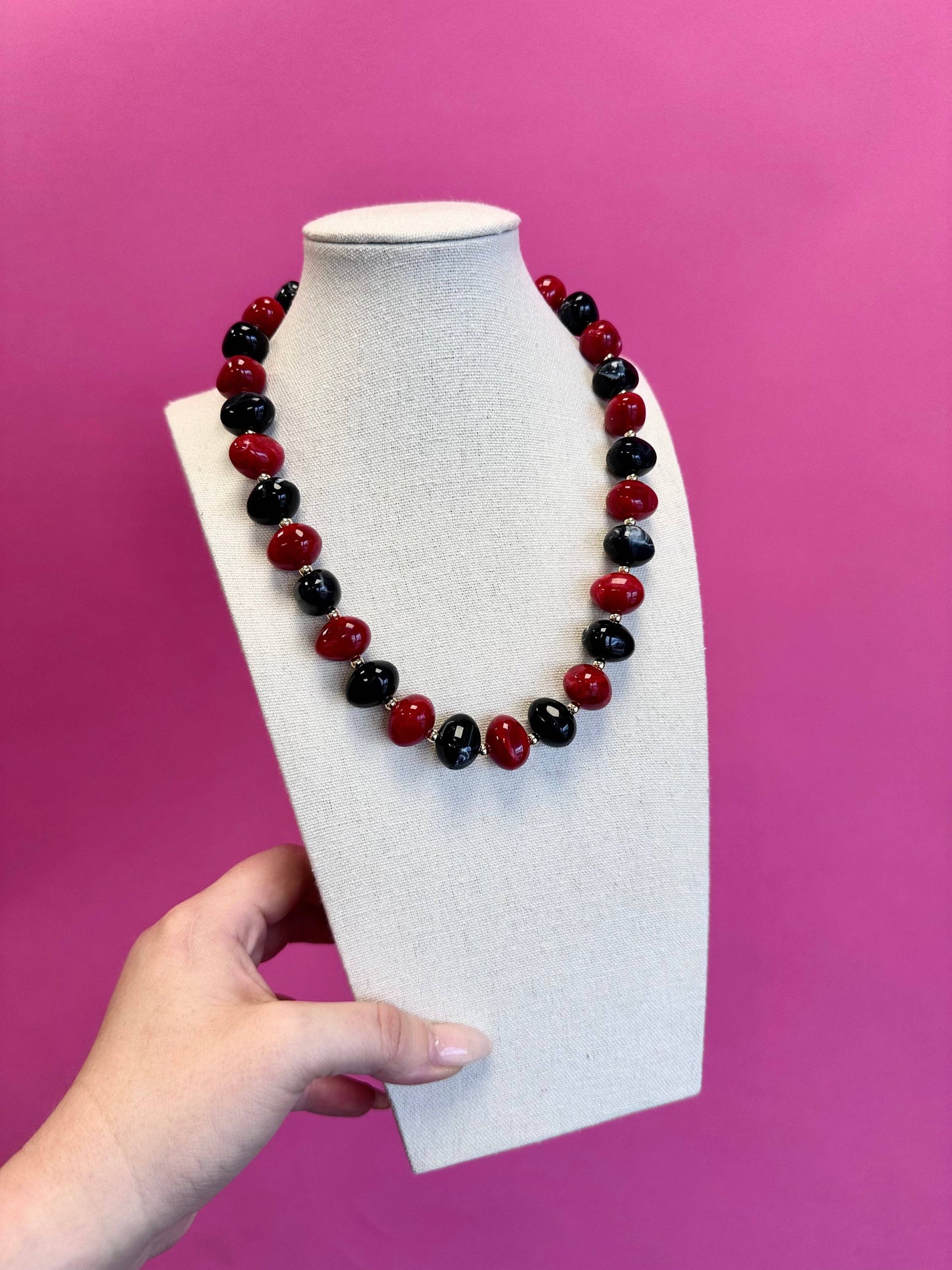 Game Day Beaded Necklace - Red and Black