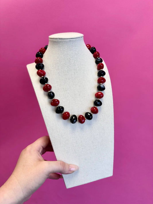 Game Day Beaded Necklace - Red and Black