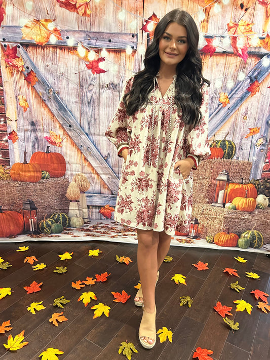 Burgundy floral mini dress