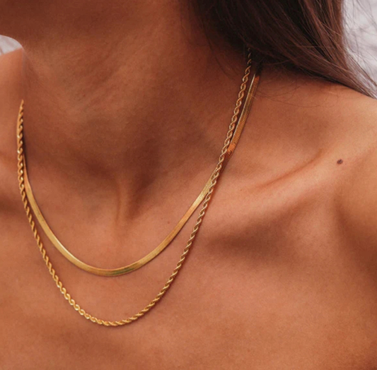18K Gold Plated Stainless Steel 2 Chain Necklace