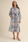 FLORAL PATCHWORK PRINT DRAWSTRING WAIST MIDI DRESS