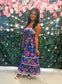 Faux Embroidered Floral Print Ricrac Trim Dress