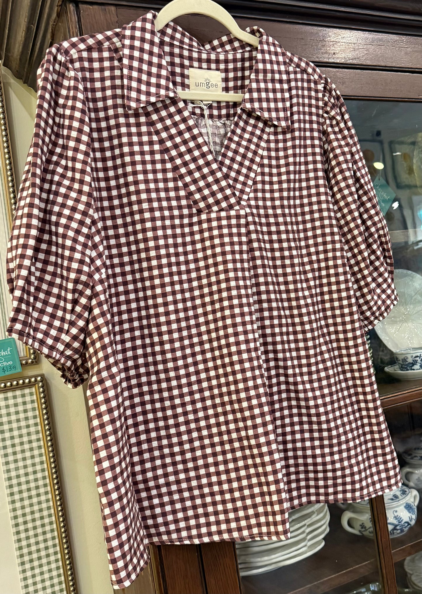 Layne Burgundy Gingham Shirt (Curvy Sizes)