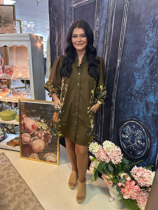 Trending brown floral print dress