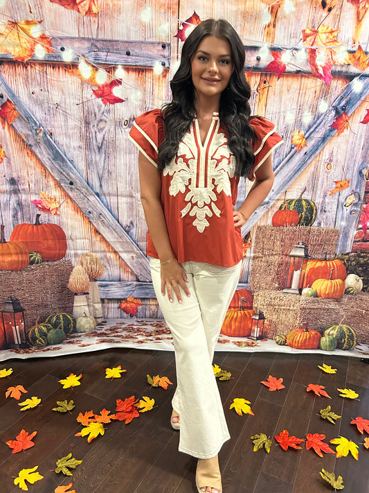 Cinnamon flutter sleeve top