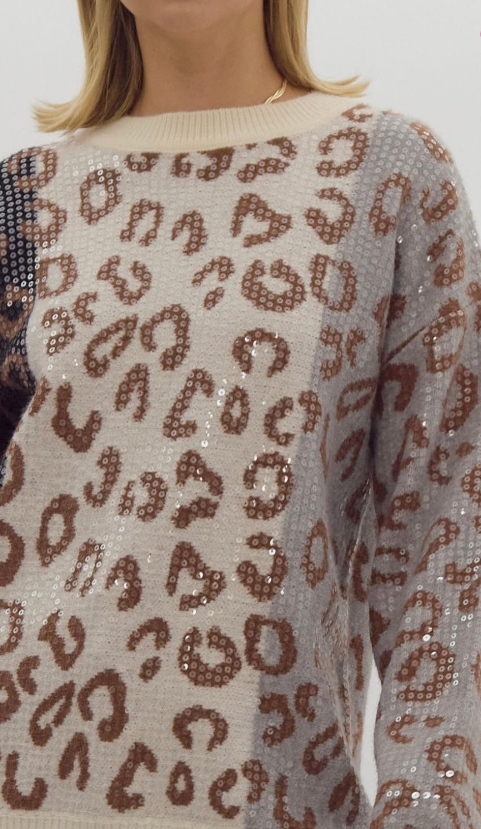 Leopard print sweater with clear sequins